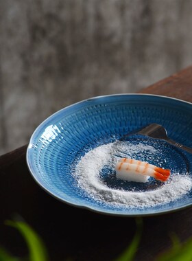 景德镇蓝色陶瓷盘创n意西餐牛排盘菜盘子早餐沙拉盘意面盘万顷碧