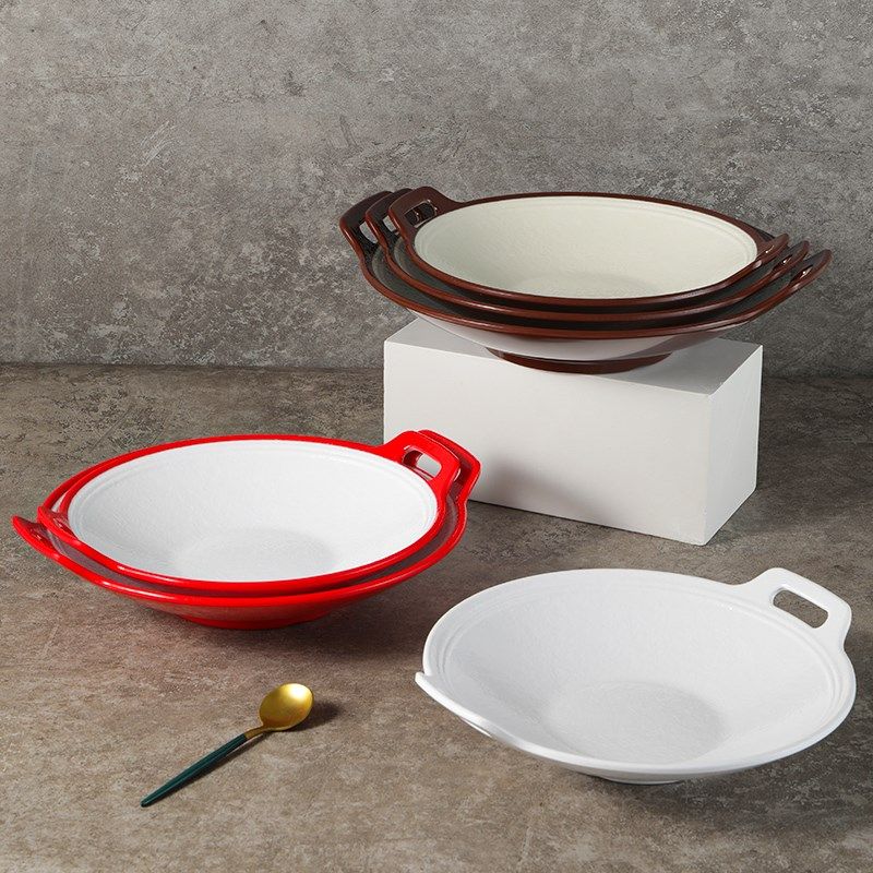 密胺双耳干锅盘彷瓷深汤盘酒店餐厅凉菜盘饭店炒菜Q盘小龙虾盘商,餐饮具,盘,淘宝优惠券,粉丝福利购,淘宝优惠卷