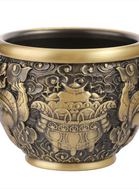 纯黄铜貔貅缸麒麟元宝摆件客厅办公室招财进O宝聚宝盆缸烟灰缸香