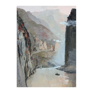 吴冠中油画长江三峡手绘临v摹复制品 风景山水画客厅手工装饰画