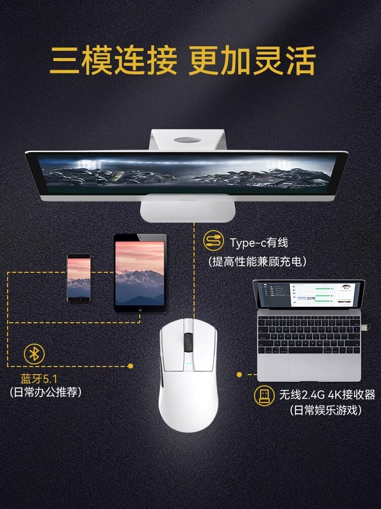 DARYOU A950PRO 3모드 경량 무선 마우스 PAW3395 E-스포츠 게이밍 노트북 사무용 컴퓨터