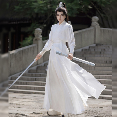 云歌霄台[白洛]原创汉服男女同款白色仙气飘逸侠客刺绣学生套装