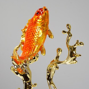 如鱼得水锦鲤高档轻奢玄关酒柜新中式珐琅彩摆件乔迁Y电视柜装饰