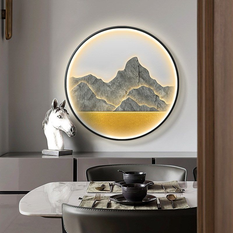 现代轻奢玄关装饰画茶室客厅岩板灯画入户走N廊过道挂画圆形进门,家居饰品,其他装饰画,淘宝优惠券,粉丝福利购,淘宝优惠卷