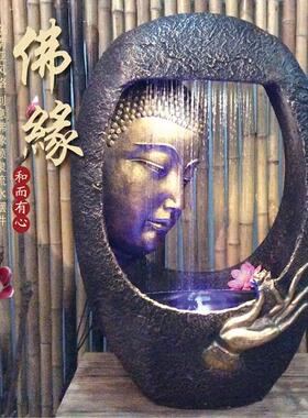 东南亚风格佛像流水喷泉招财摆设创意落地水景佛头客厅流水器摆件