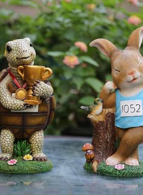 办公室客厅装饰摆件动物摆设可爱龟兔赛跑励志卡通桌面雕塑工艺品