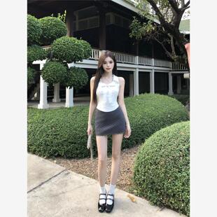 上衣波点短裙套装 甜辣小主气质短款 辣妹显瘦无袖 蕾丝衬衫 女春夏季