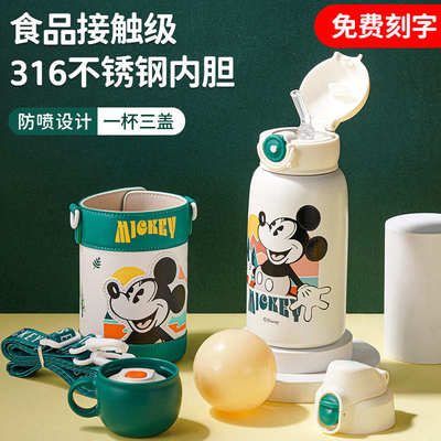 TlGET唬牌儿童保温杯男孩带吸管水壶小学生上学专用316食品