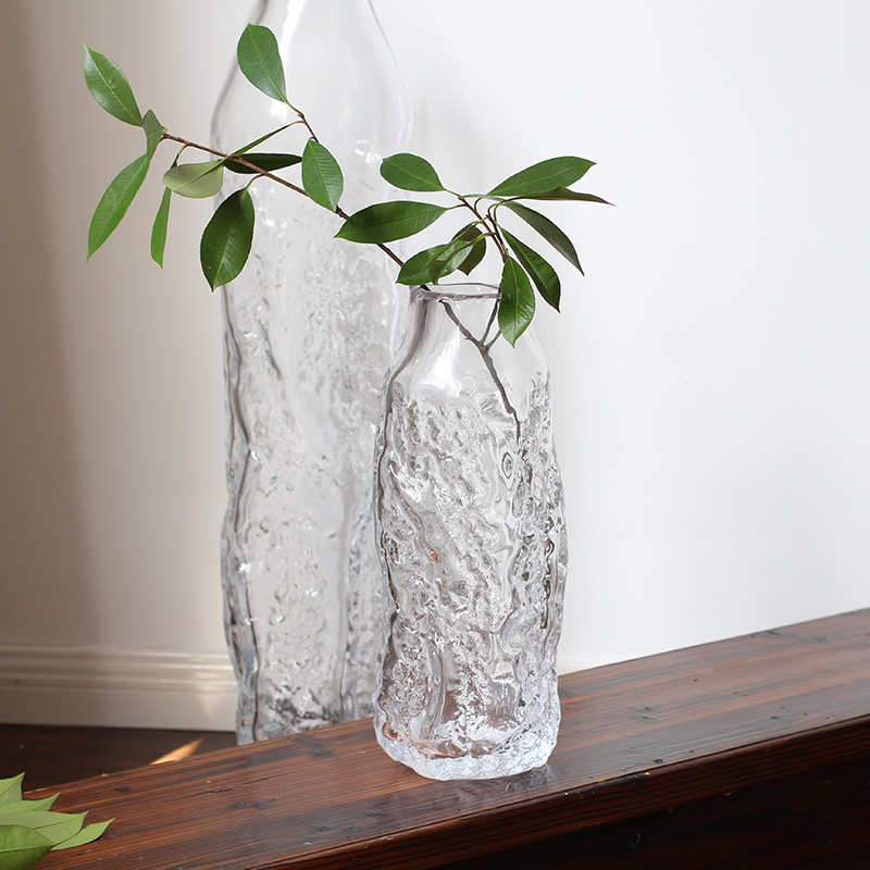 OOOOH侘寂风冰纹玻璃落地大花瓶马醉木吊钟枝条水培大号花瓶摆