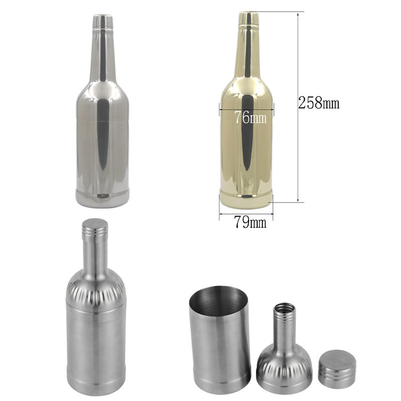 厂家直销04不锈钢三段式雪克壶酒吧调酒用具瓶子形调酒器摇壶跨境