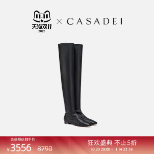 CASADEI 弹性皮革过膝长靴羊皮内里过膝靴平底长筒靴 卡桑蒂经典