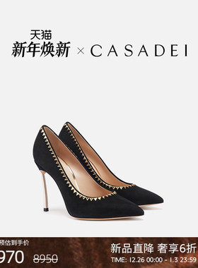 CASADEI/卡桑蒂【12期免息】新品 小山羊皮细高跟鞋10cm 黑色绒面