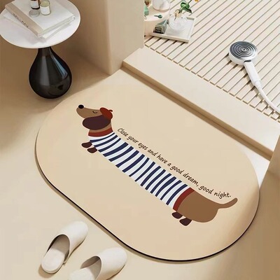 卡通印花浴室防滑脚垫防摔软硅藻泥吸水速干卫生间厨房入户门地垫