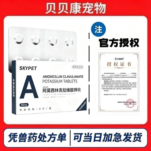 天宠制药阿莫西林克拉维酸钾片50mg/250mg14粒/盒犬猫通用消炎药