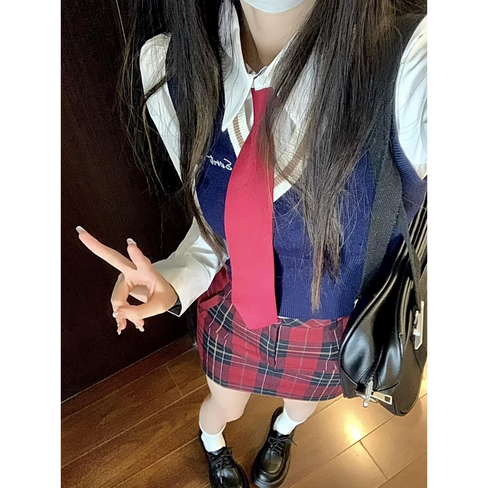 衬衫马甲包臀裙辣妹三件套秋冬美式校园学院风小个子套装少女洋气