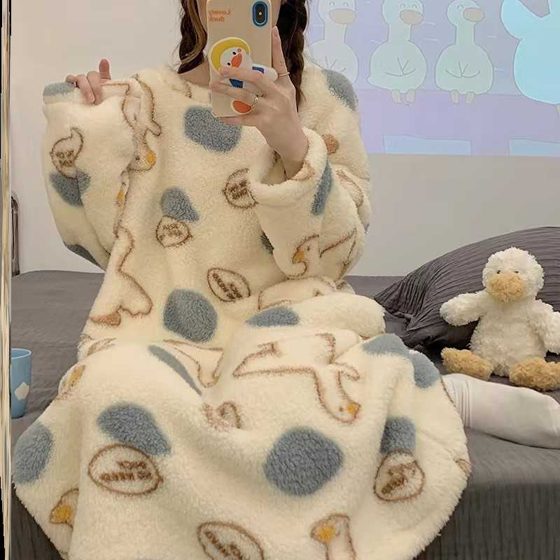 睡衣女秋冬季新款珊瑚绒睡裙可爱