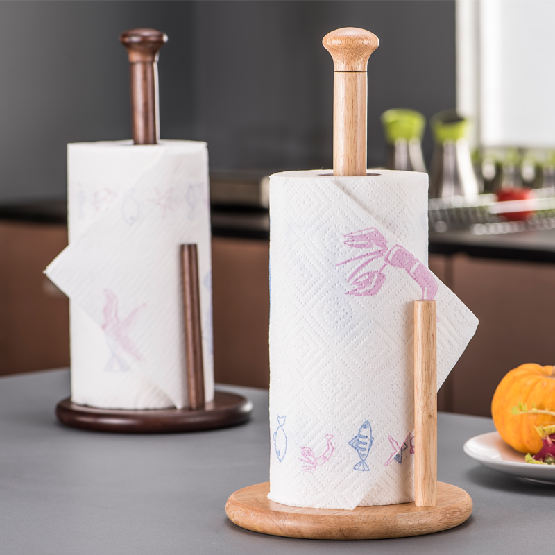 厨房餐厅实木橡胶木可拆装卷纸架橡胶木架子抹油纸立式纸巾架