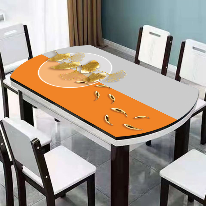 圆形折叠桌桌布防水防油皮革加厚椭圆形桌垫不透明盖布烤火桌盖布