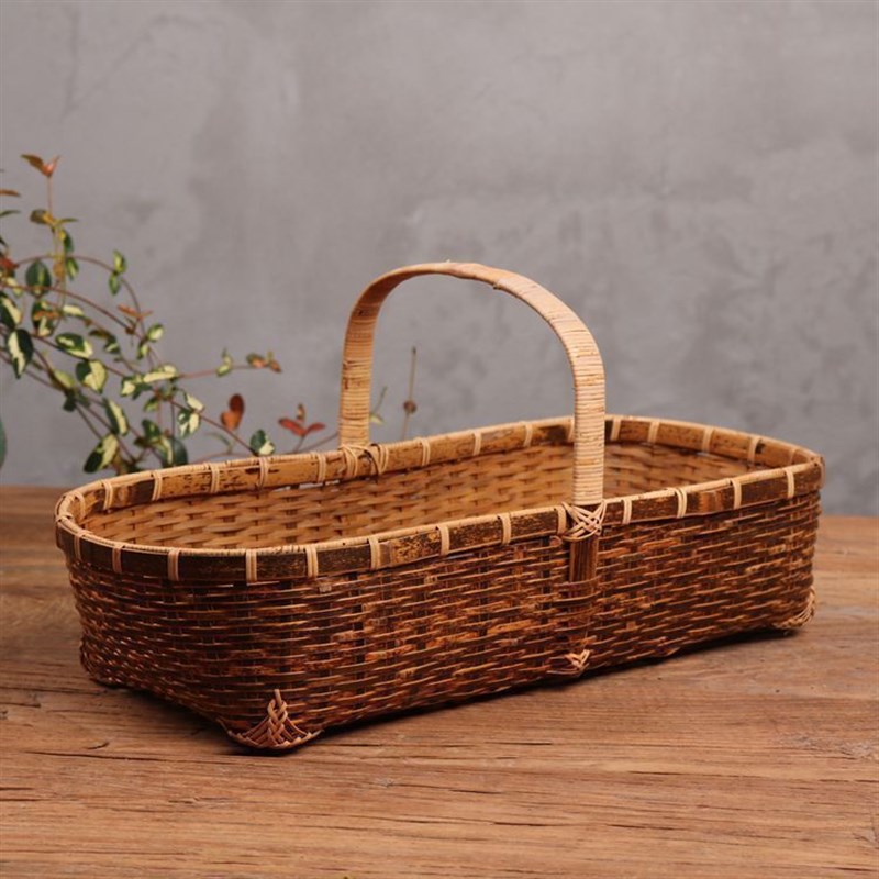 竹篮子 手提 提篮 竹编 纯手工紫竹 花器 水果篮 花篮收纳篮 茶道