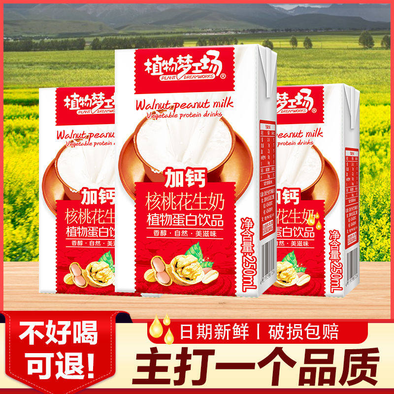 新日期高钙原浆核桃花生奶早餐奶250ml*16盒整箱批发不好喝包退