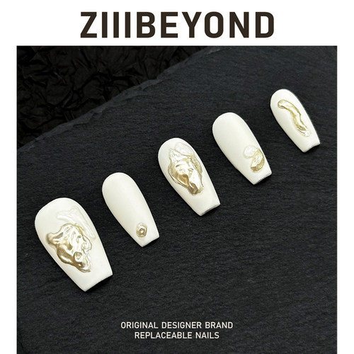 再变 告白美甲纯手工穿戴甲琉璃显白高雅轻奢美甲贴片短梯ZB83