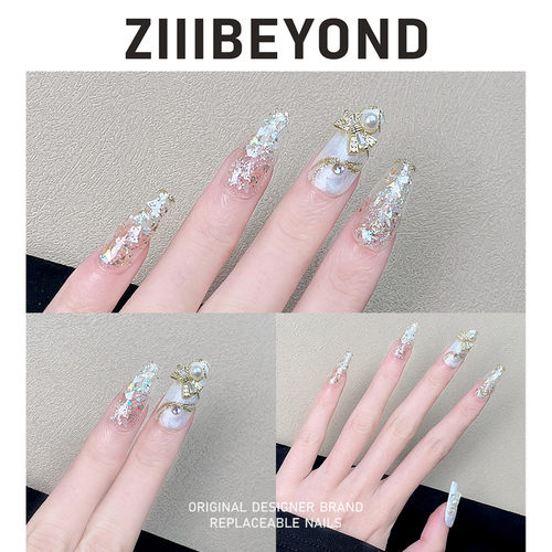 ZB182蝴蝶结纯手工镶珍珠美甲