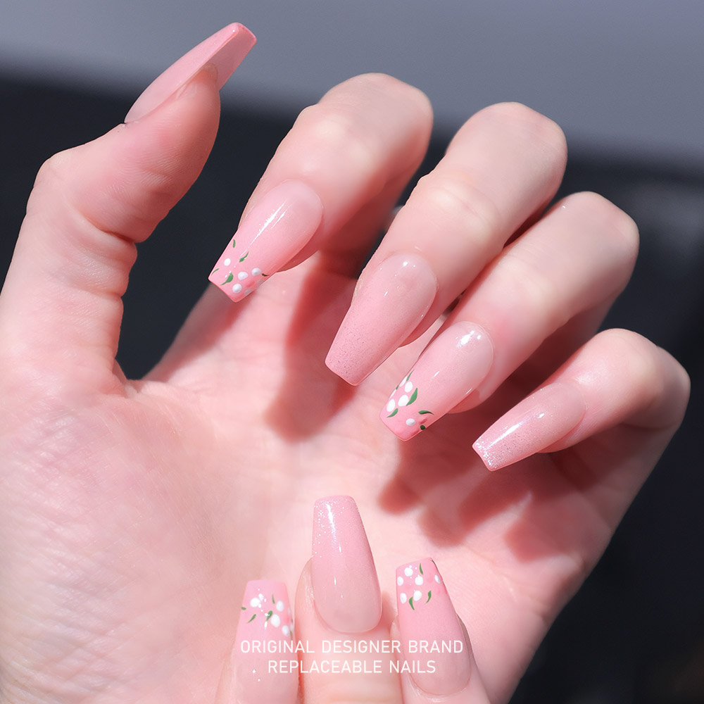 再变 芝芝桃桃美甲纯手工穿戴甲裸色气质彩绘仙气美甲短梯ZB03