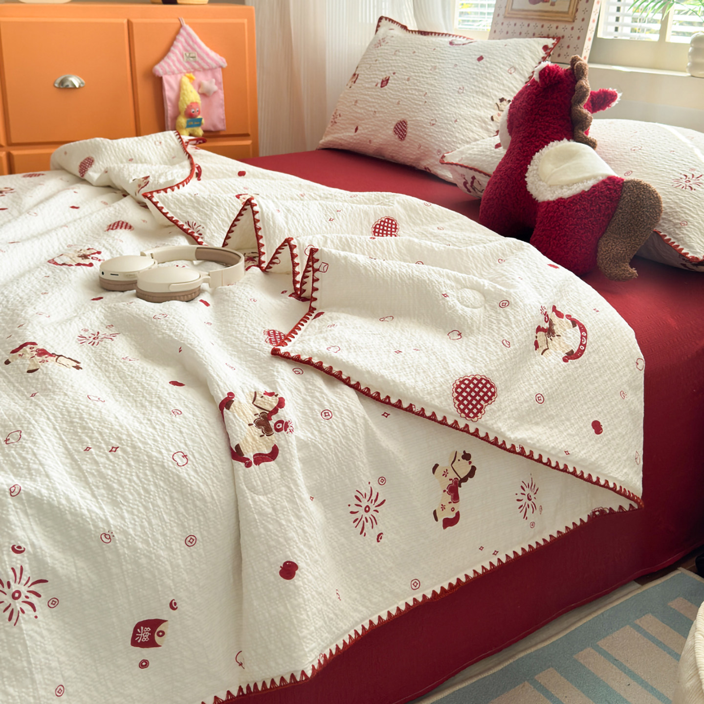 夏被四件套棉质空调被三件套夏凉被夏季午睡盖被可爱风卡通化纤被