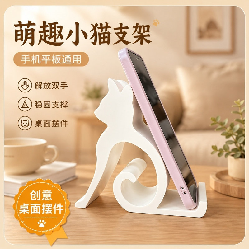 多功能便携小猫手机支架网红萌趣平板车载防滑桌面支撑摆件