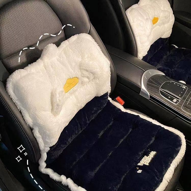 车内座椅毛绒冬季加厚汽车坐垫单片通用腰靠一体可爱加热车垫