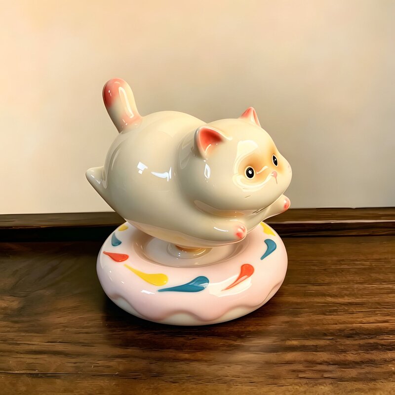 陶瓷猫咪桌面摆件景德镇可爱转转桌摆送礼伴手礼陶瓷工艺品