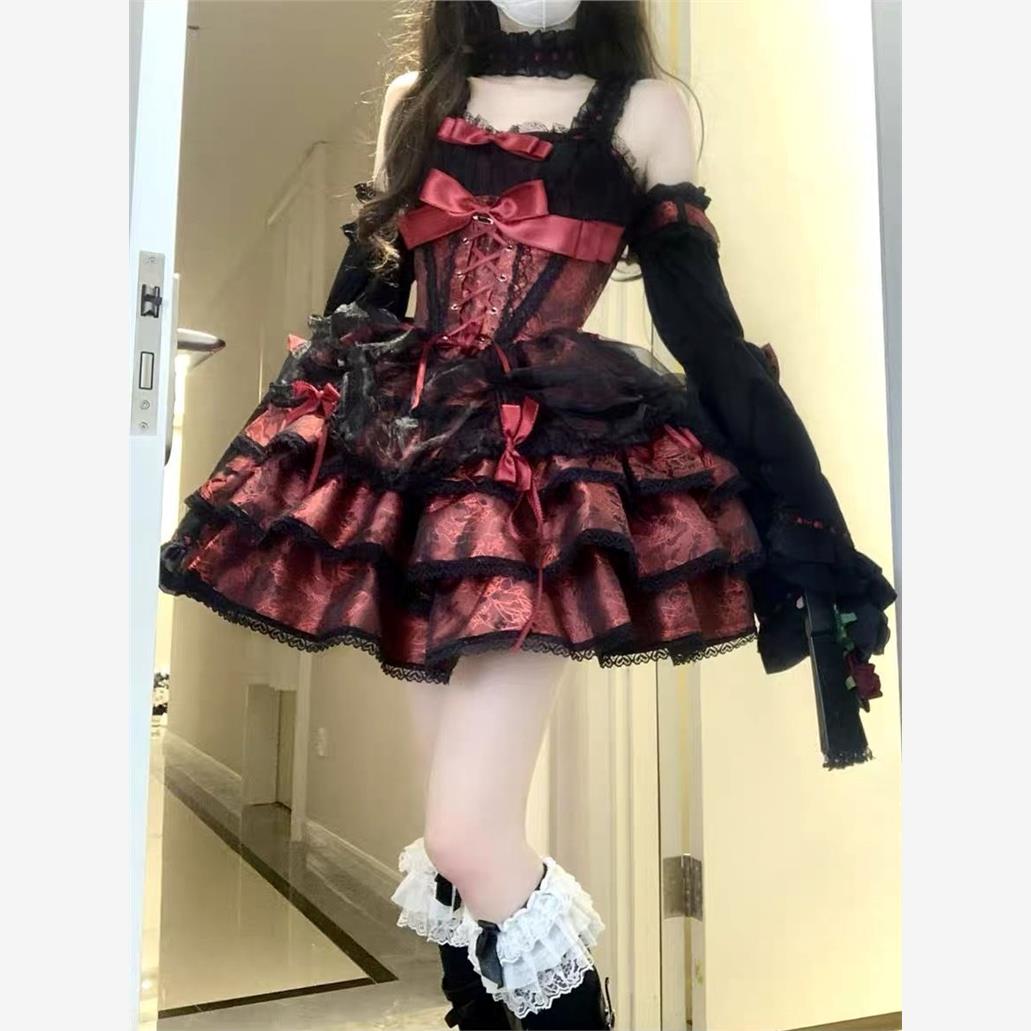 蔷薇执事黑红洛丽塔JSK甜