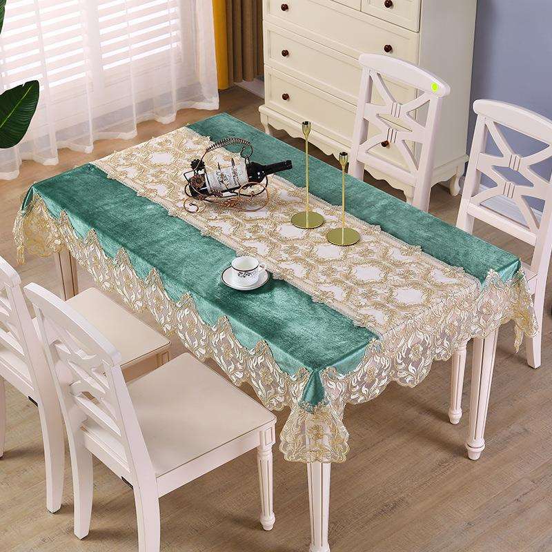金丝绒刺绣长方形桌布餐桌布台布感轻奢客厅茶几布新款欧式防尘罩