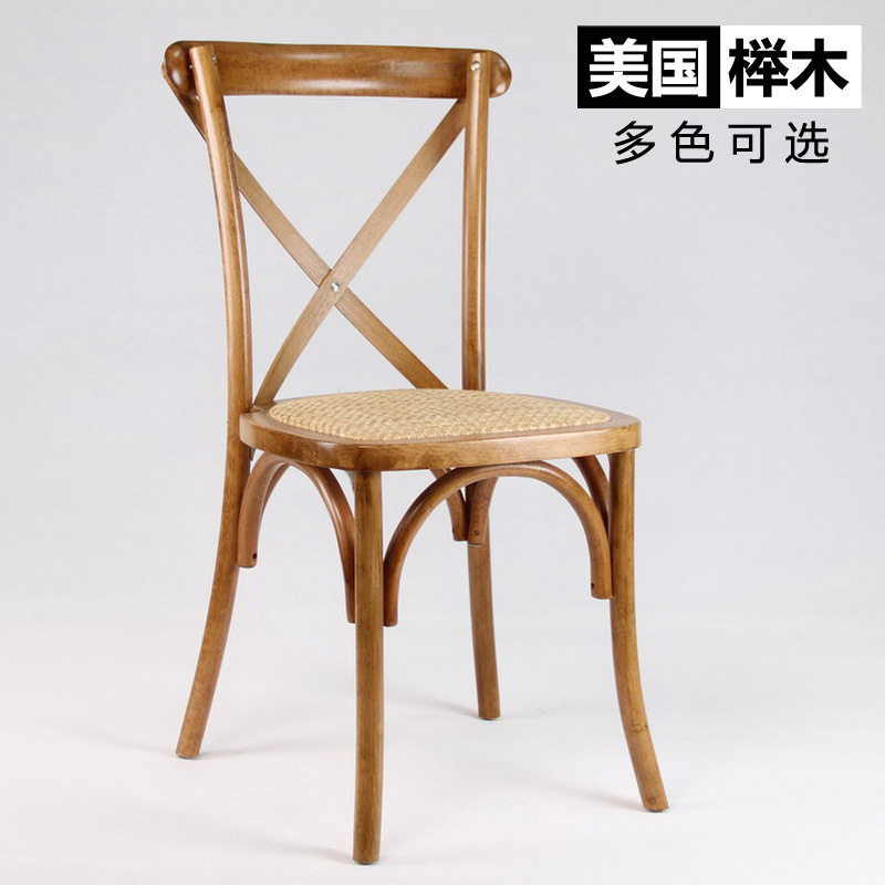 可罗叠欧式户外庭院实木榉木圆背叉背椅 藤编榉木X叉背椅酒店餐椅