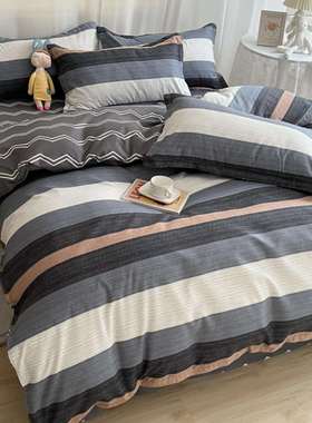 柔顺床上四件套全棉100简约学生宿舍男士床单被套罩床上用品单人