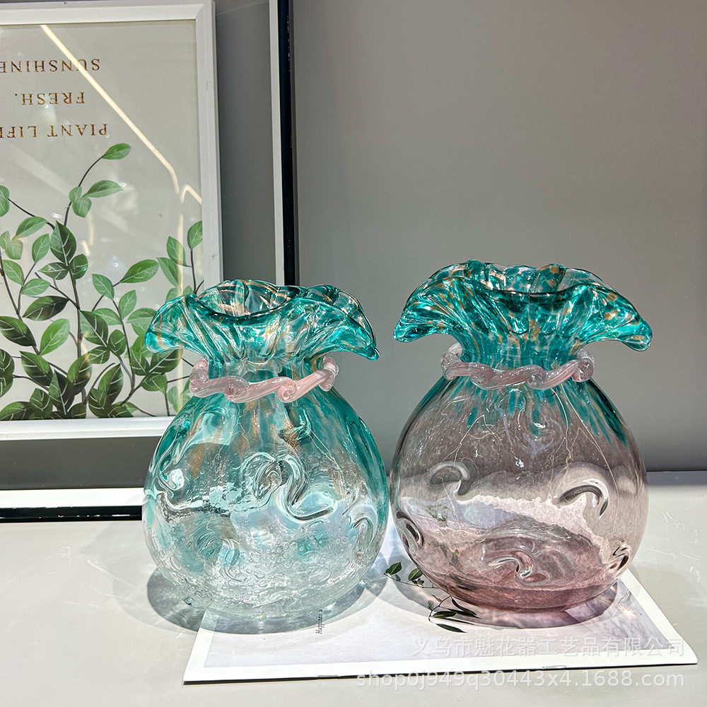 简约时尚手工琉璃花瓶芬顿插花水培花器家居软装桌面饰品简约现代