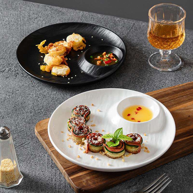子母盘菜盘水饺子盘带醋碟寿司盘简约小吃盘餐盘虾盘薯条盘子