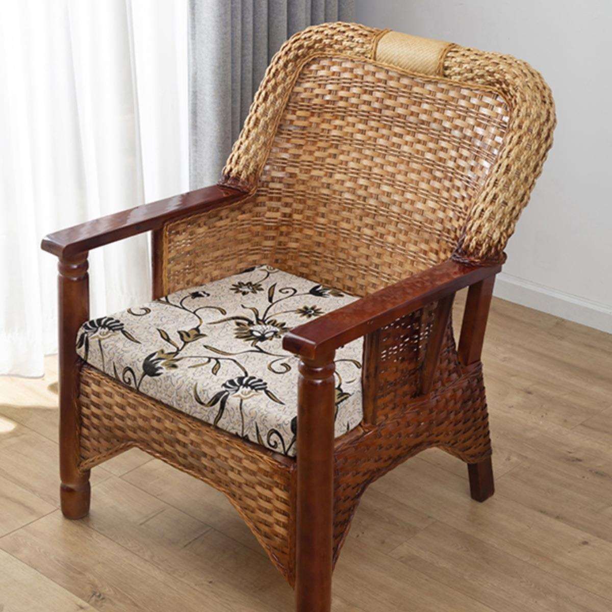 手工天然真藤椅子凳子阳台家用老人椅夏季户外传统老式靠背腾椅