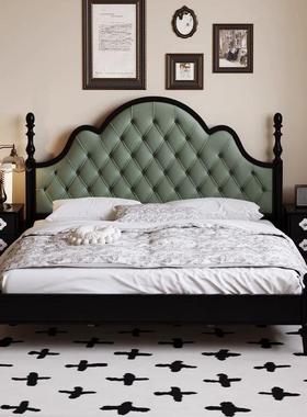 复古实木黑色法式1.5米美式床双人床现代简约1.8米主卧软包大床