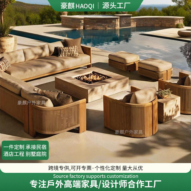 户外柚木编绳沙发露天阳台庭院沙发家具花园度假村休闲室外沙发