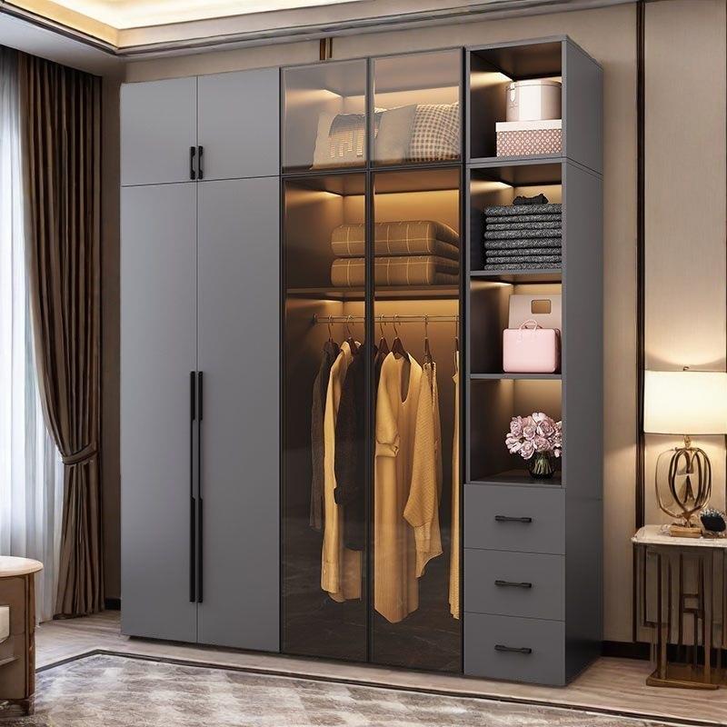 轻奢衣柜家用卧室现代简约储物柜玻璃门大衣柜组合简易衣橱