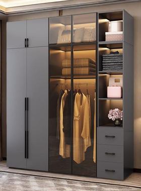 轻奢衣柜家用卧室现代简约储物柜玻璃门大衣柜组合简易衣橱