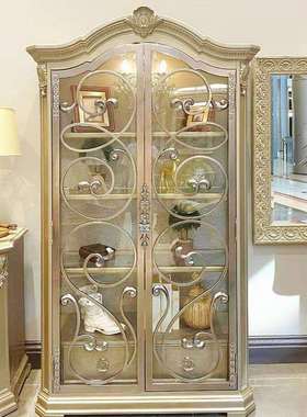 北美乡村ART筑源实木书柜法式复古做旧雕花储物柜门厅展示柜家具