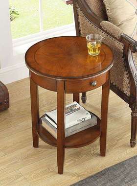 边几实木小圆桌简约角几沙发圆几美式客厅小茶几欧式电话桌s^