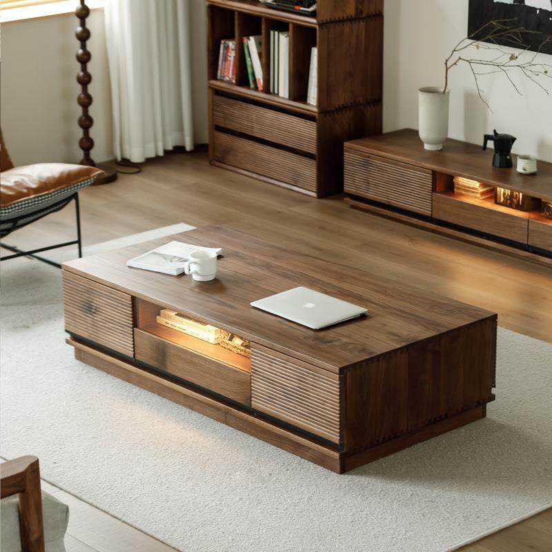 北美黑胡桃全实木茶几北欧小户型实木茶桌客厅家用电视柜茶几组合