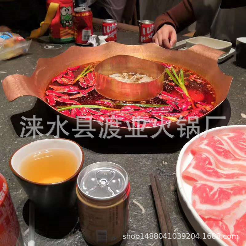 中式加厚紫铜双耳电磁炉子母锅通用鸳鸯火锅紫铜家用锅厂家代发