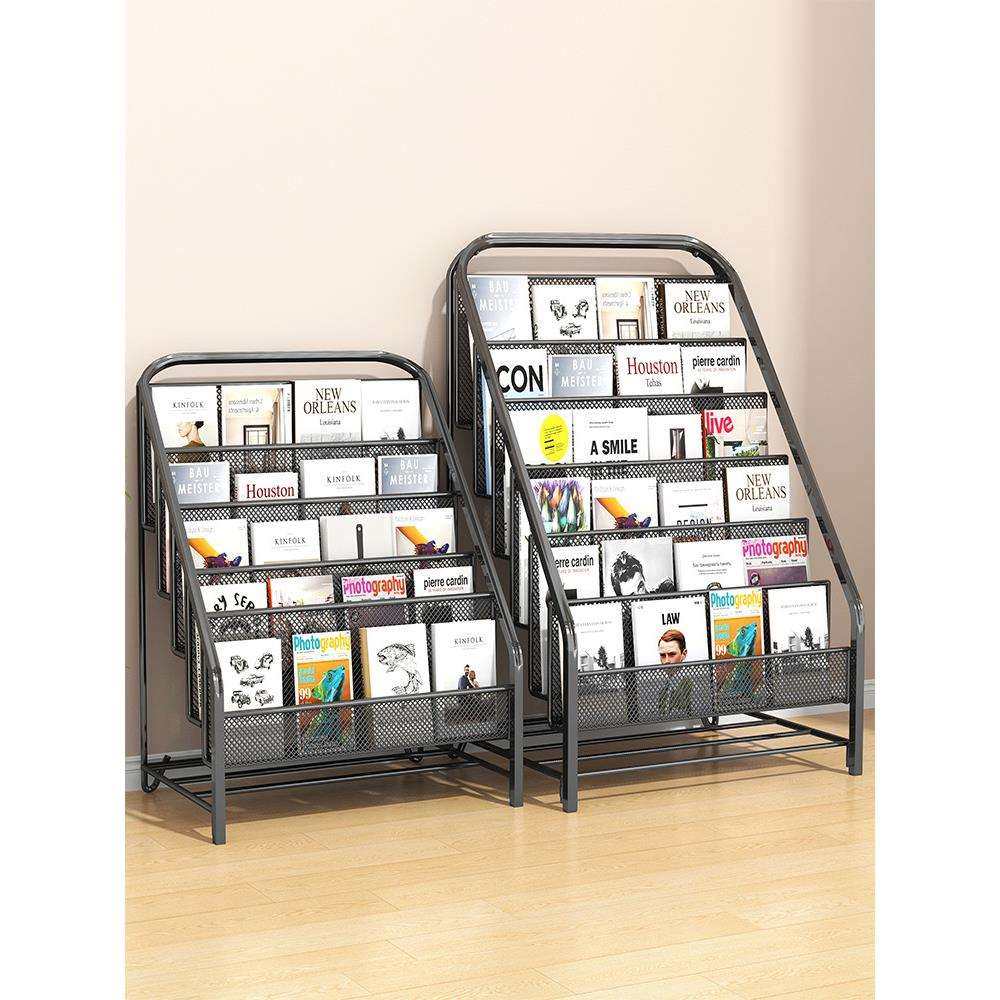 靠墙落地书架杂志收纳架多层架子简易书报架铁艺书柜展示架置物架