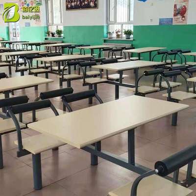 食堂四人餐桌椅 小吃店学校工厂食堂连体四人餐桌椅