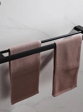 烤漆黑304不锈钢双杆毛巾挂杆浴室卫生间毛巾收纳杆浴室挂件