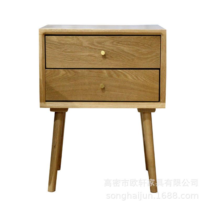 麦迪床头柜简约实木储物柜白橡木二斗柜北欧卧室家具